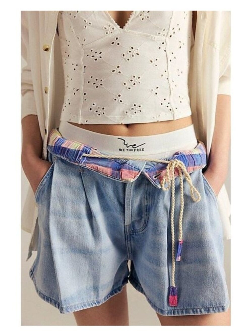 Free People Clark Pleated Denim Shorts Womens M Boho Casual Cool Y2K Relaxed